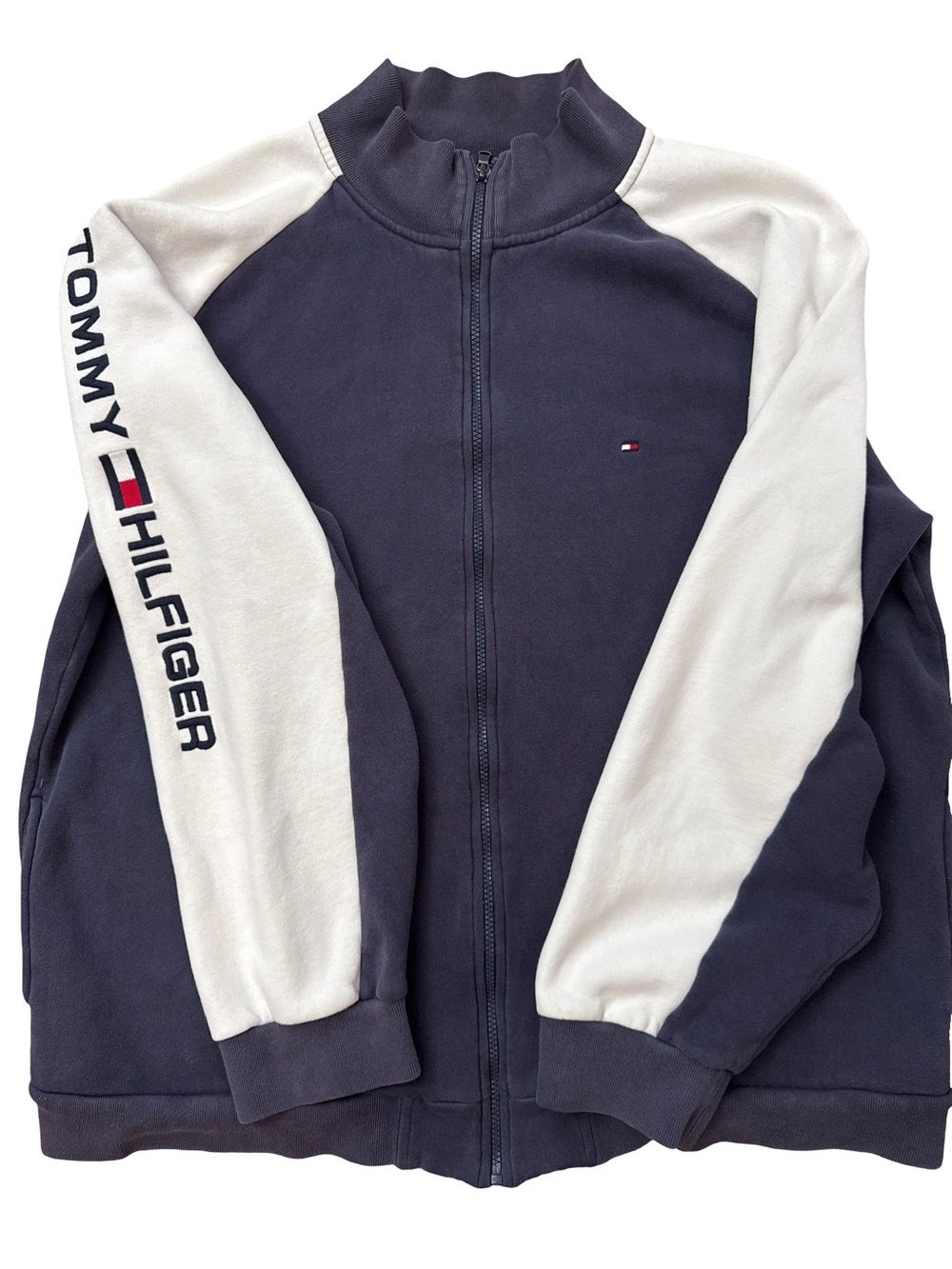 Vintage Tommy Hilfiger Sleeve Spell Out Y2K Zip Up Jacket Men’s XL Logo Hip